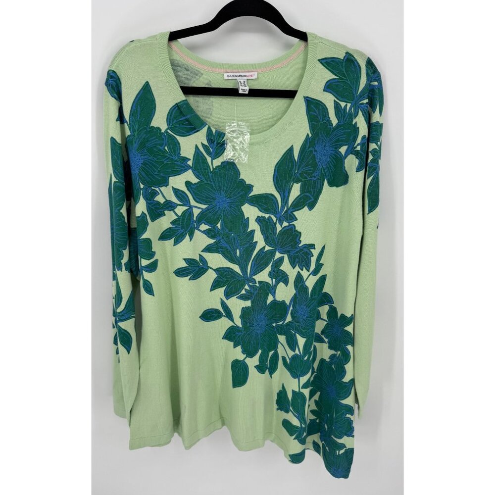 Isaac Mizrahi Live Womens Floral Print Green Long-Sleeve Tunic Sweater Top